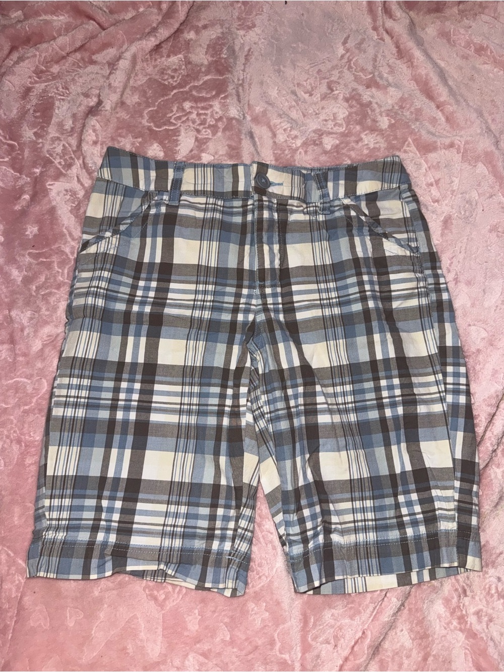St. John's Bay Plaid Bermuda Shorts in Blue & Cream